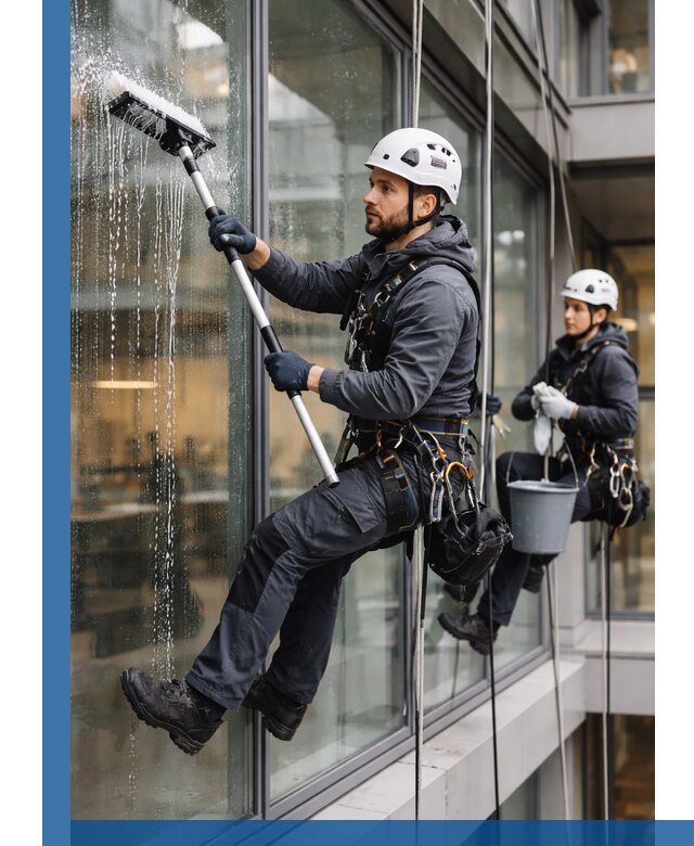 Профессиональная мойка витражей промышленными альпинистами в Юбилейном