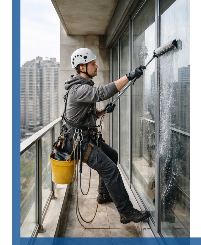 Профессиональная мойка балконного остекления в Юбилейном