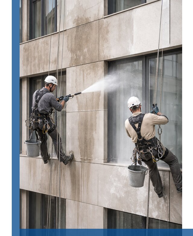 Послестроительная мойка фасада промышленным альпинизмом в Юбилейном