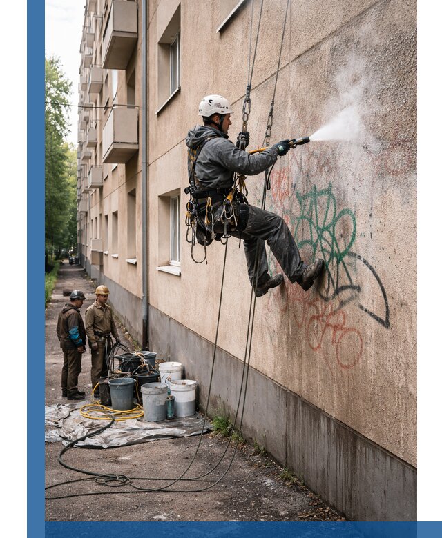 Удаление граффити с фасада в Юбилейном без следов и повреждений