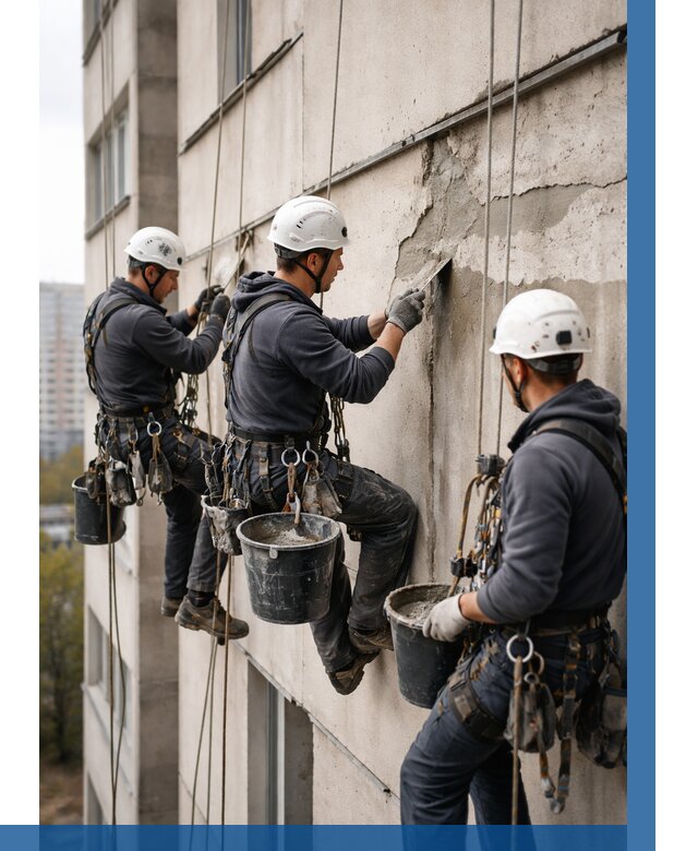 Ремонт бетонных элементов фасада в Юбилейном от 2576 р. | ВЫСОТНИК-Юбл