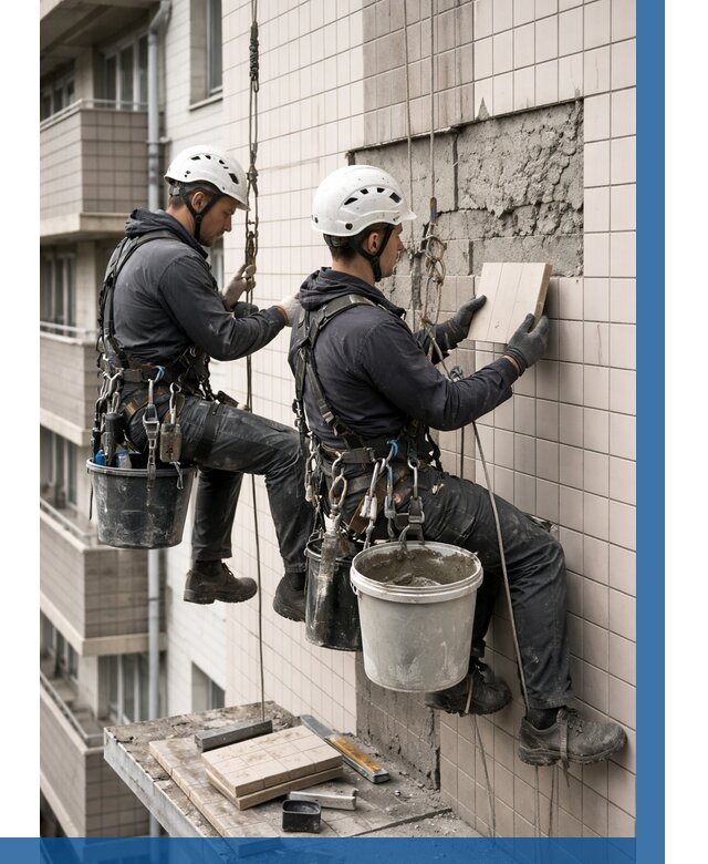 Ремонт облицовки фасада плиткой в Юбилейном от 1855 р. | ВЫСОТНИК-Юбл