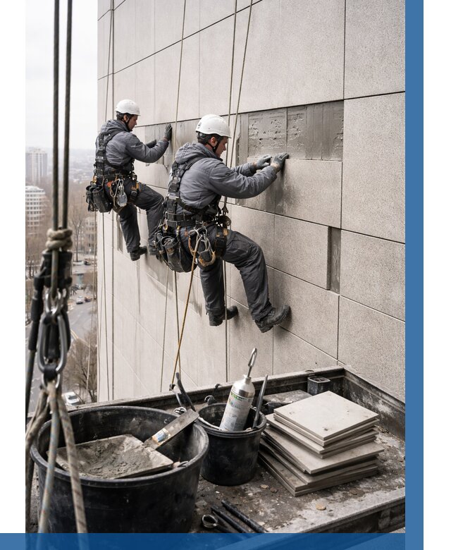 Ремонт фасада из керамогранита в Юбилейном от 2576 р. | ВЫСОТНИК-Юбл