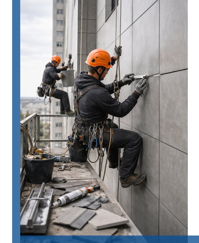 Профессиональный ремонт фасада из керамогранита в Юбилейном