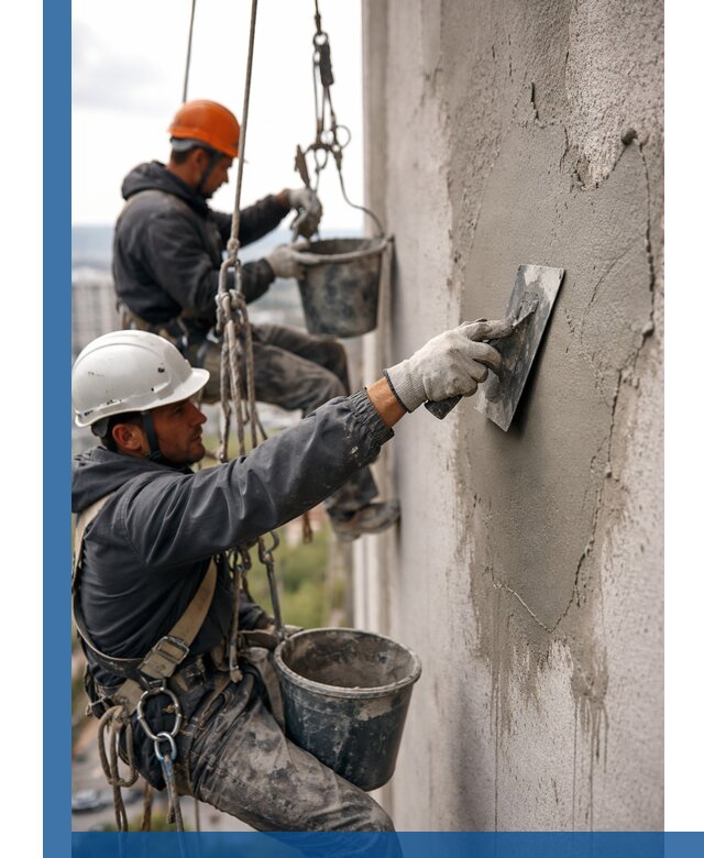 Штукатурка фасада на высоте в Юбилейном профессиональные работы