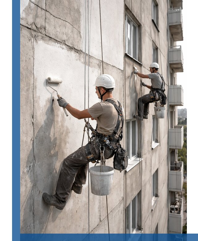 Покраска бетонного фасада в Юбилейном для жилых и промышленных объектов