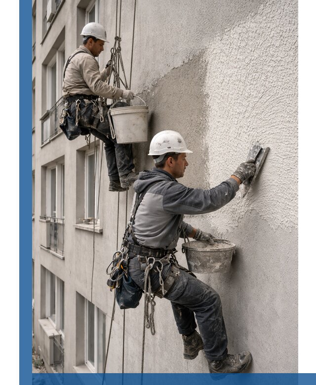 Нанесение декоративной штукатурки короед на фасад в Юбилейном