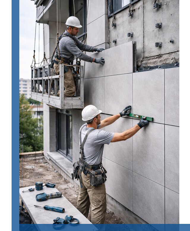 Монтаж керамогранита на фасад в Юбилейном под ключ с гарантией качества