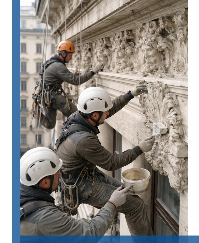 Реставрация фасадной лепнины с высотными работами в Юбилейном