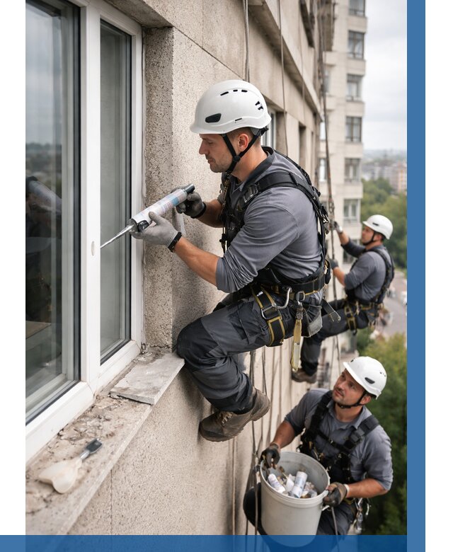 Герметизация оконных швов снаружи в Юбилейном от 1545 р. | ВЫСОТНИК-Юбл