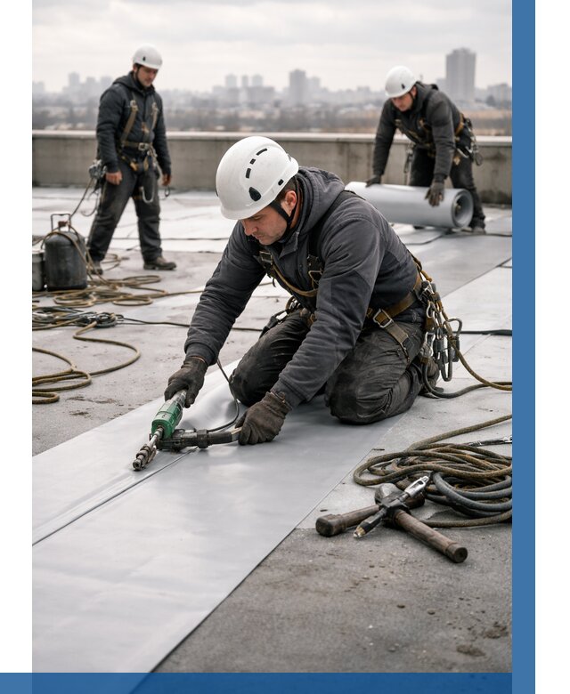 Ремонт мембранной кровли в Юбилейном от 1855 р./м2 | ВЫСОТНИК-Юбл