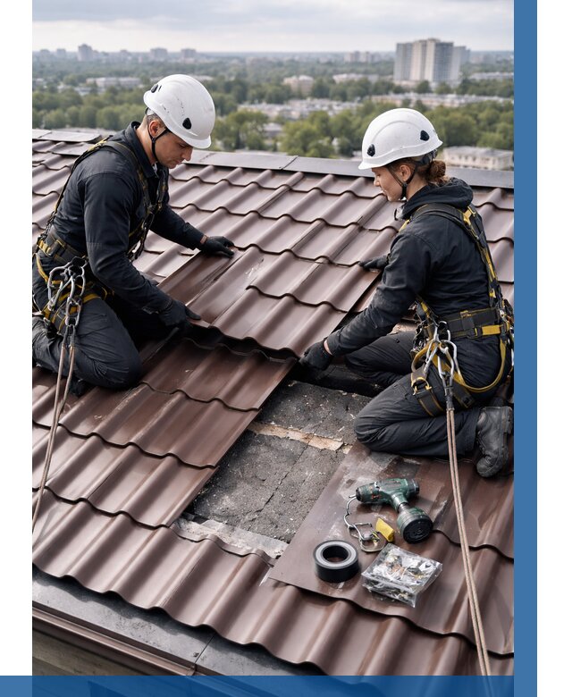 Ремонт металлочерепицы на крыше в Юбилейном от 927 р. | ВЫСОТНИК-Юбл