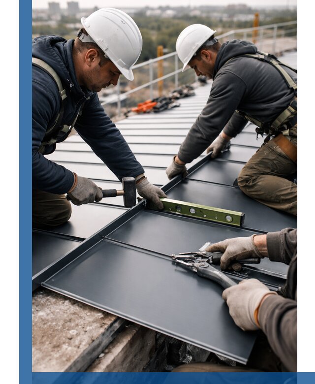 Монтаж фальцевой кровли в Юбилейном для промышленных зданий