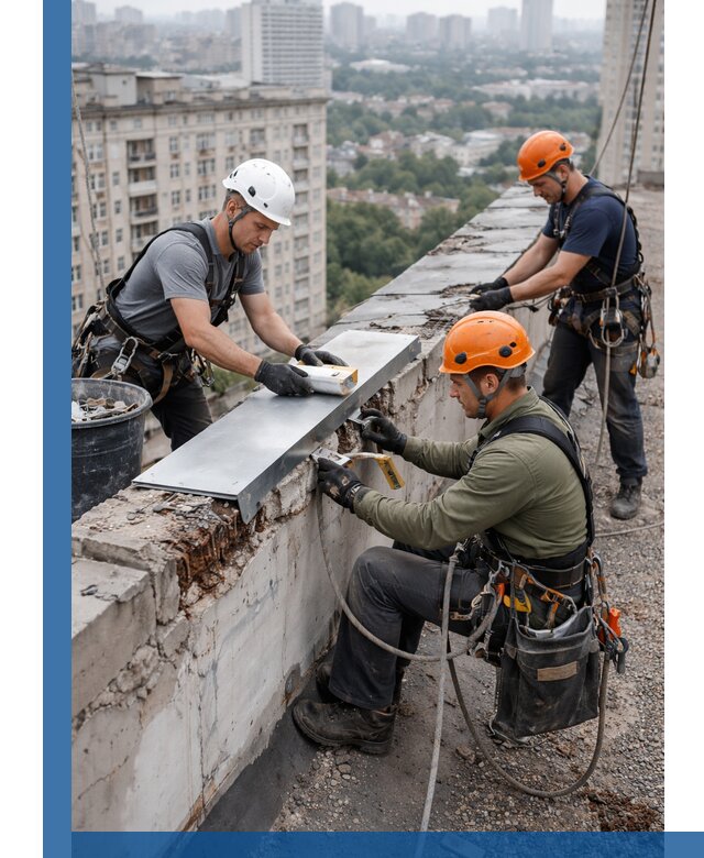 Ремонт парапета на кровле в Юбилейном, высотные работы с гарантией