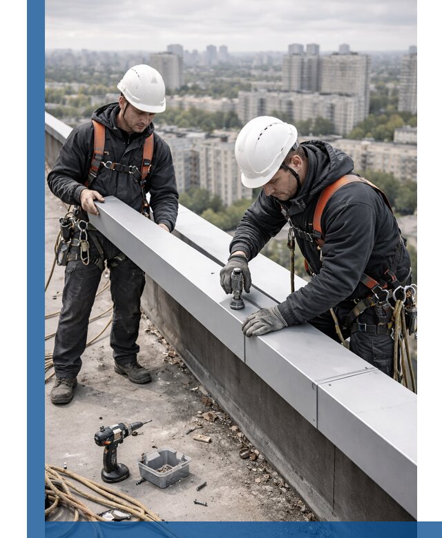 Монтаж парапетных крышек и ограждений кровли в Юбилейном