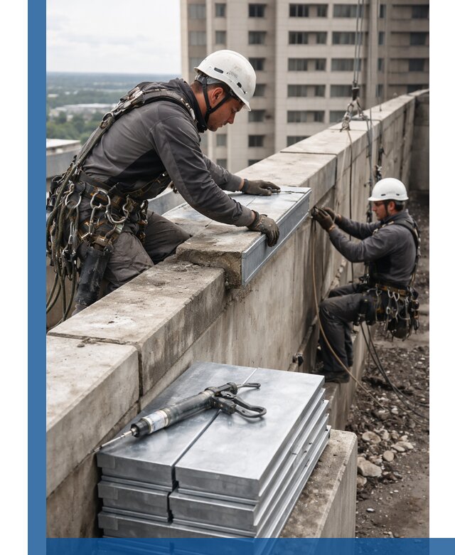 Замена парапетных крышек и установка новых в Юбилейном