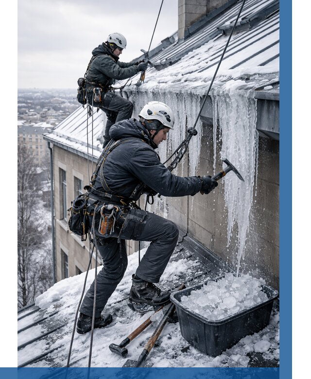 Удаление наледи с кровли в Юбилейном от 5667 р. | ВЫСОТНИК-Юбл