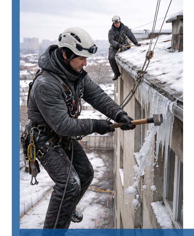 Сбивание и удаление сосулек с крыши в Юбилейном безопасно
