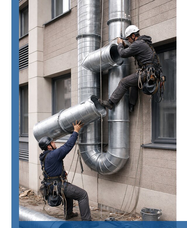 Монтаж фасадных воздуховодов в Юбилейном с герметизацией и крепежом