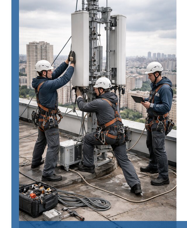 Монтаж антенн связи на крыше в Юбилейном с вводом в эксплуатацию