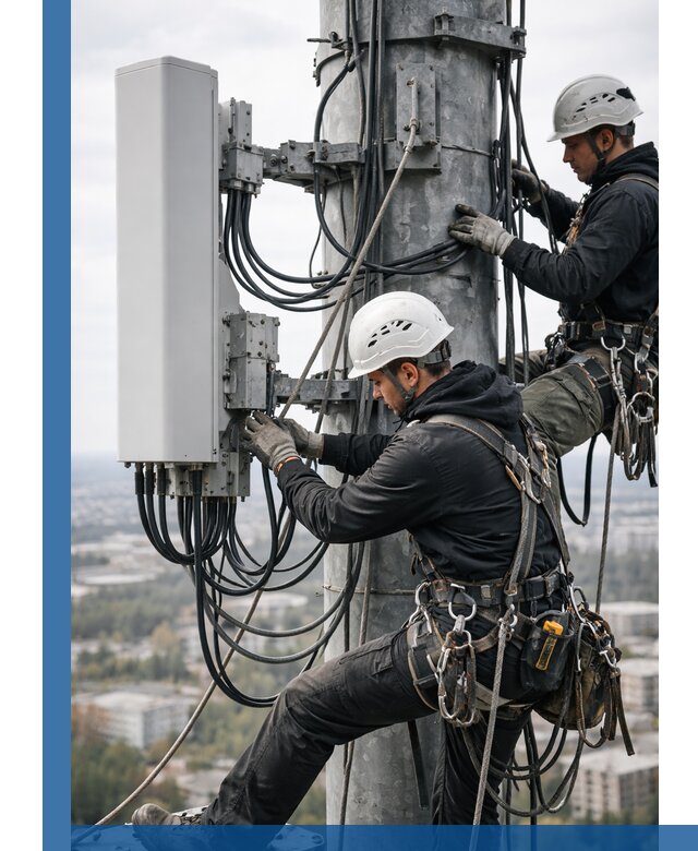 Монтаж оборудования связи на мачте в Юбилейном с пусконаладкой