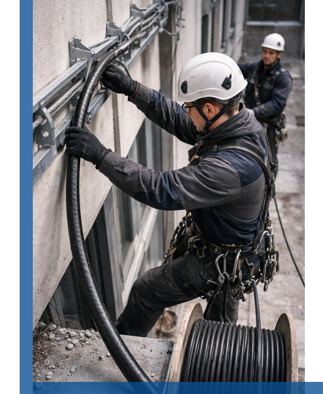 Протяжка кабеля питания на высоте в Юбилейном с гарантией безопасности и качества