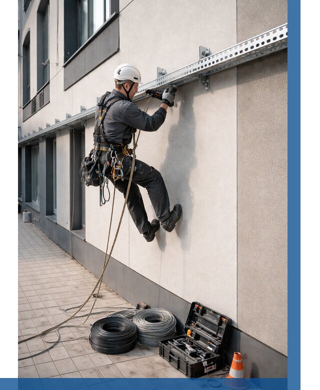 Монтаж кабельных лотков на фасаде в Юбилейном от 1236 р. | ВЫСОТНИК-Юбл