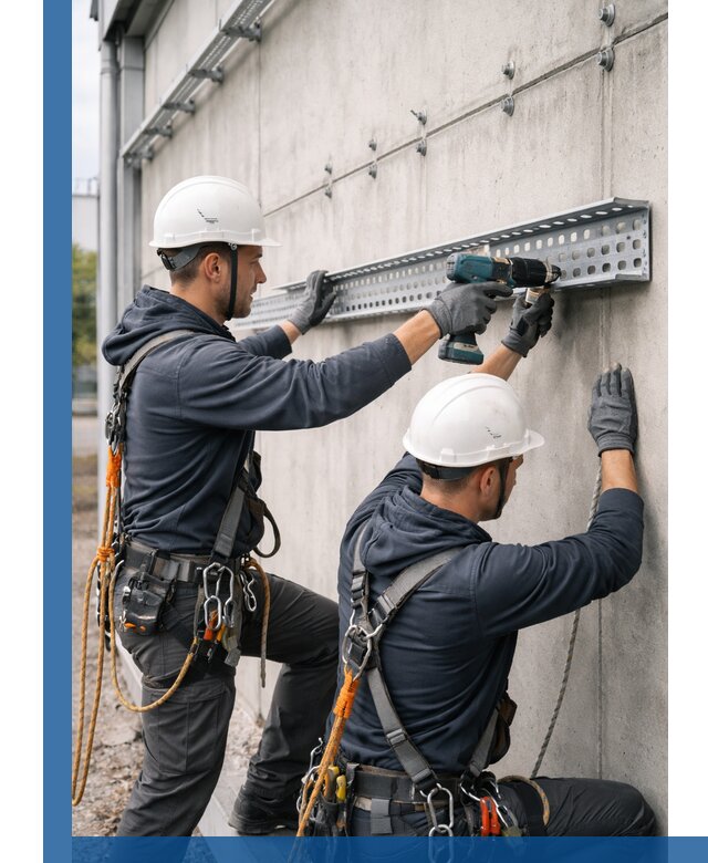 Монтаж кабельных лотков на фасаде зданий в Юбилейном с гарантией