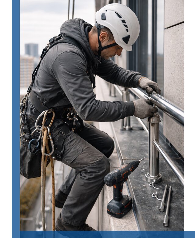 Монтаж ограждений на высоте в Юбилейном для зданий и конструкций