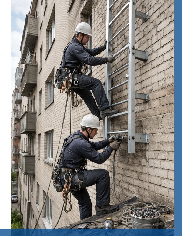Монтаж пожарной лестницы в Юбилейном от 25758 р заказать у ВЫСОТНИК-Юбл