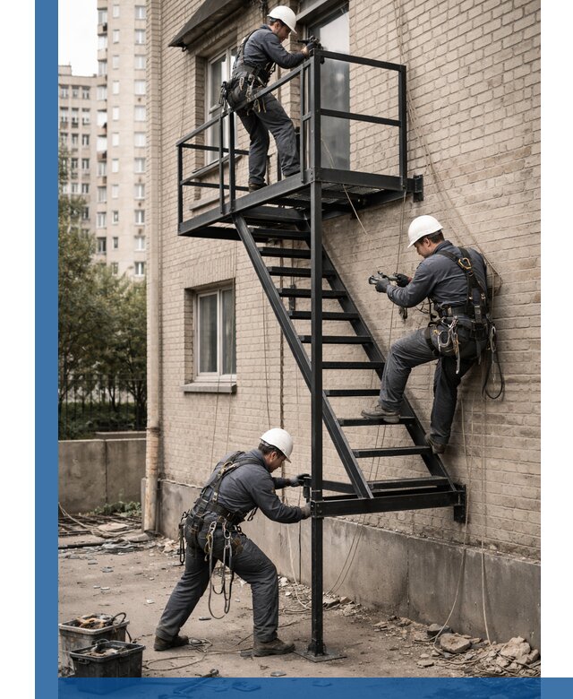 Монтаж пожарной лестницы в Юбилейном, установка и крепление