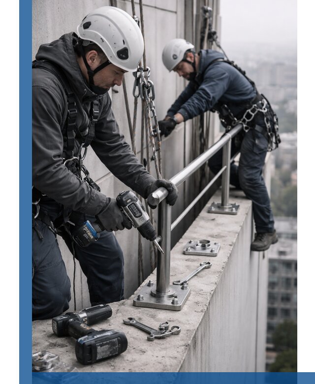 Монтаж перил на высоте в Юбилейном для жилых и промобъектов