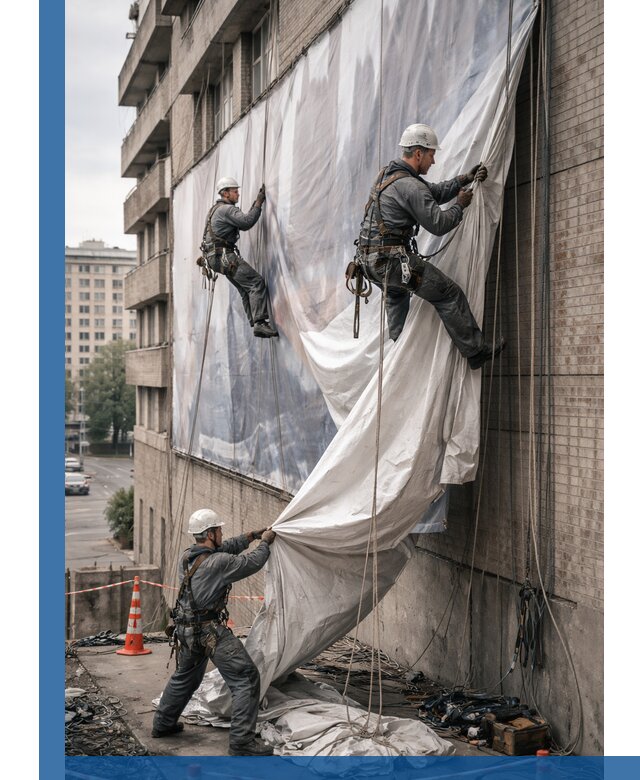 Демонтаж баннеров с фасада в Юбилейном оперативно и безопасно