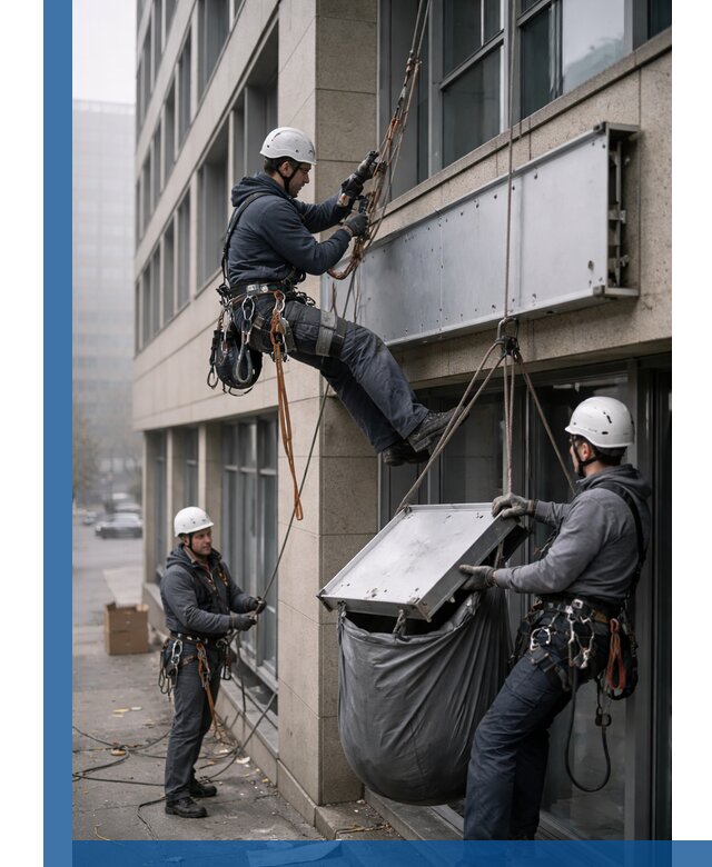 Демонтаж рекламной вывески с высотными работами в Юбилейном