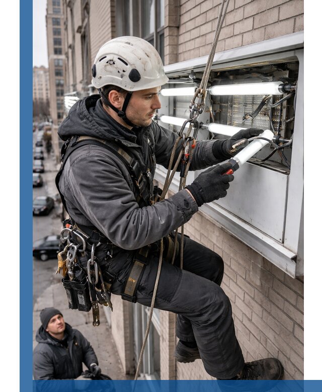 Профессиональная замена ламп в наружной вывеске в Юбилейном