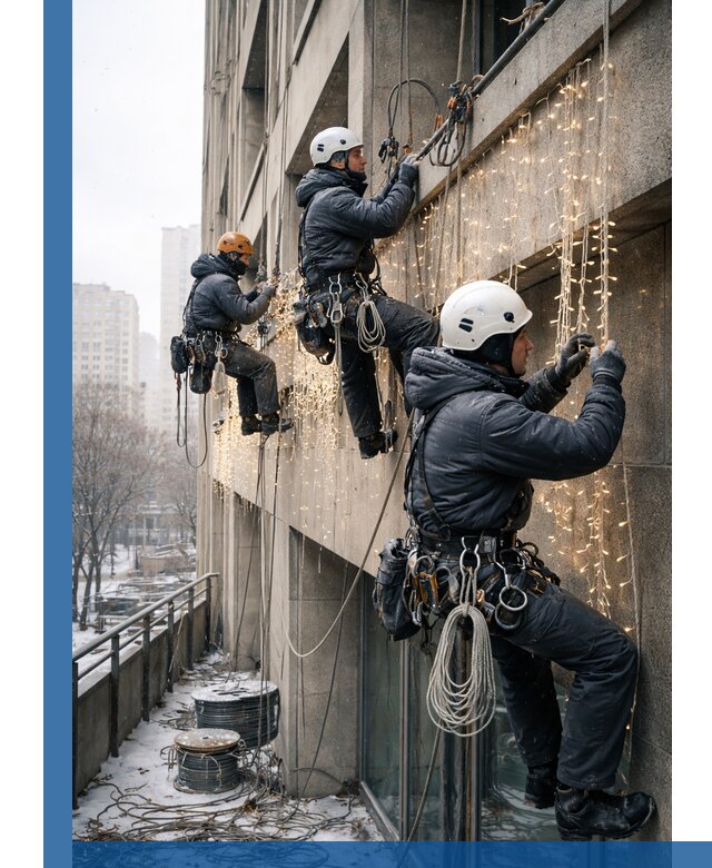 Монтаж новогодней иллюминации и украшение фасадов в Юбилейном