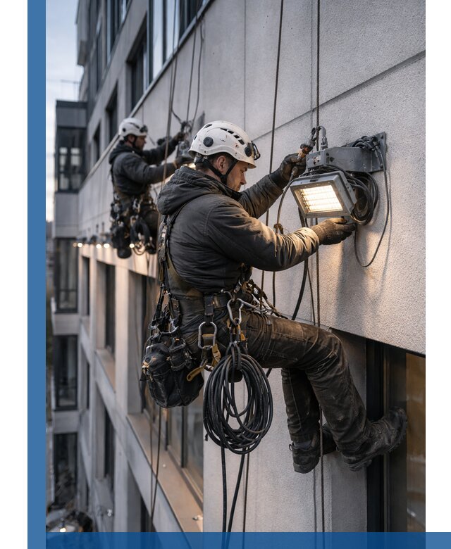 Монтаж фасадного освещения в Юбилейном установка и подключение