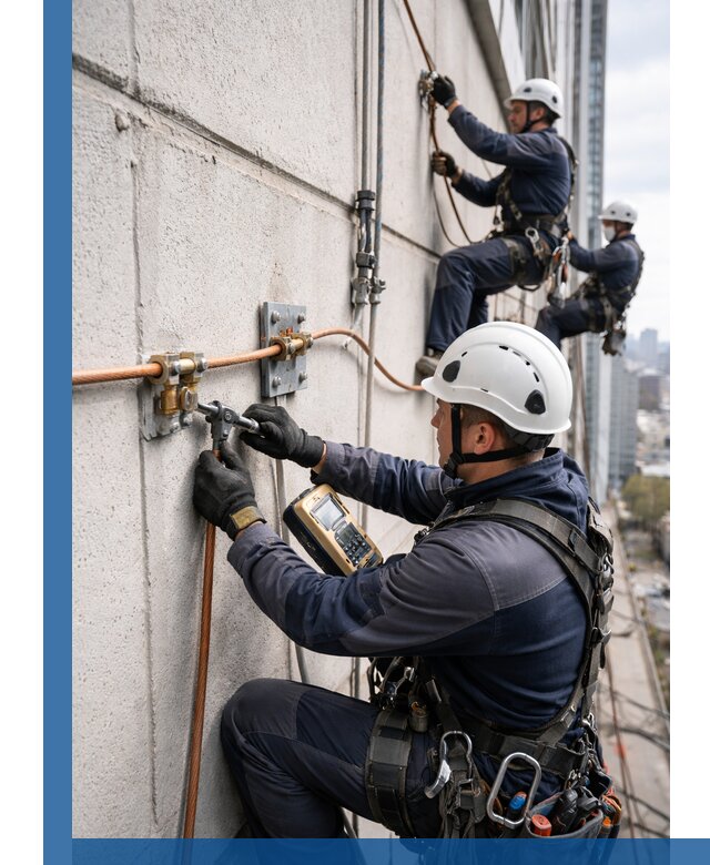 Монтаж системы заземления здания и молниезащиты в Юбилейном