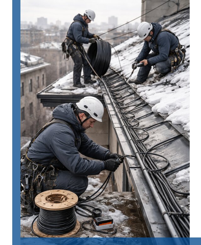 Монтаж греющего кабеля на кровле в Юбилейном под ключ