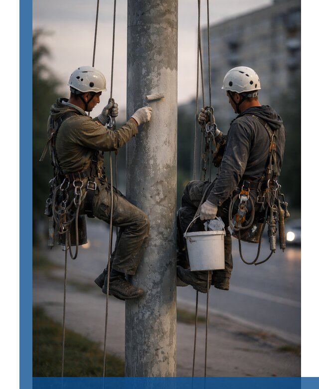 Покраска опор освещения и антикоррозийная защита в Юбилейном