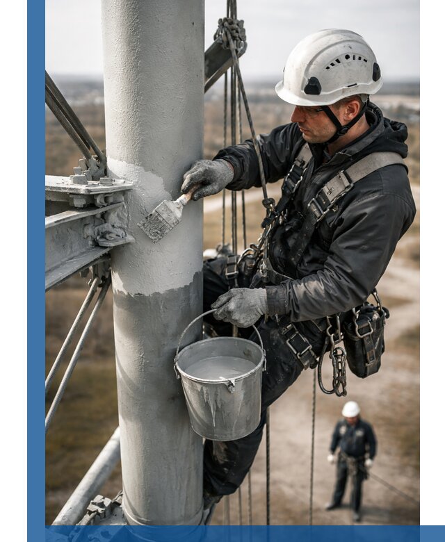 Покраска мачт связи в Юбилейном промышленными альпинистами