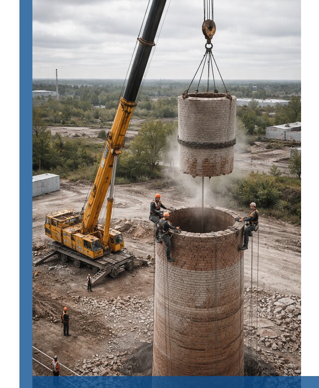Демонтаж дымовой трубы в Юбилейном с гарантиями безопасности