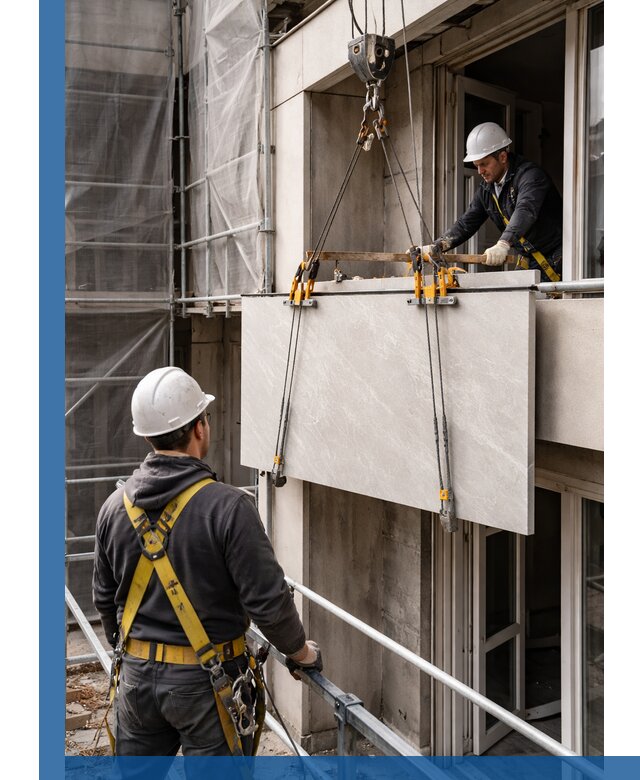 Подъем керамогранита на этаж в Юбилейном грузчиками и техникой