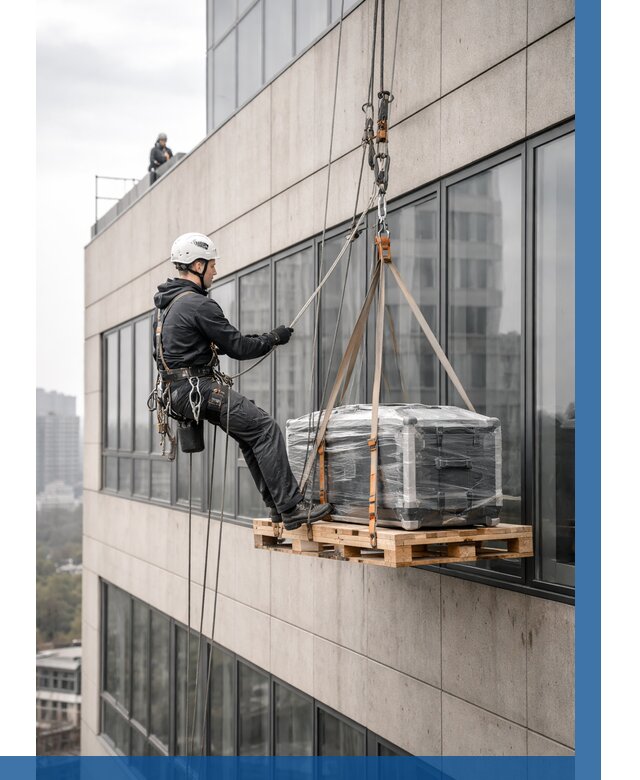 Спуск груза по фасаду в Юбилейном от 3606 р. | ВЫСОТНИК-Юбл