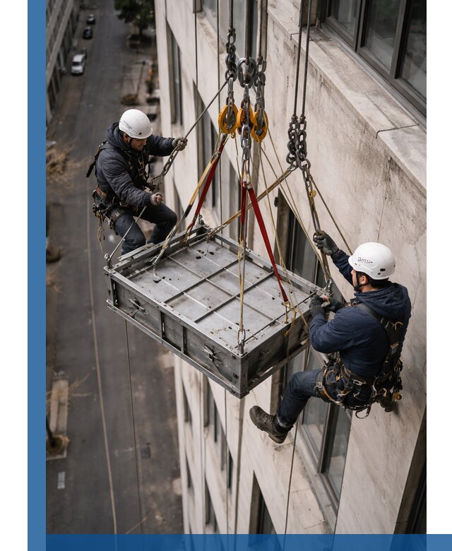 Спуск и подъем грузов по фасаду в Юбилейном для зданий