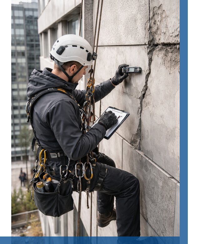 Обследование фасада альпинистами в Юбилейном от 124 р. | ВЫСОТНИК-Юбл