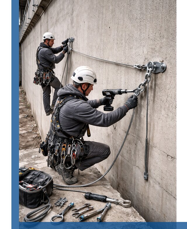 Монтаж анкерных линий высотной безопасности в Юбилейном