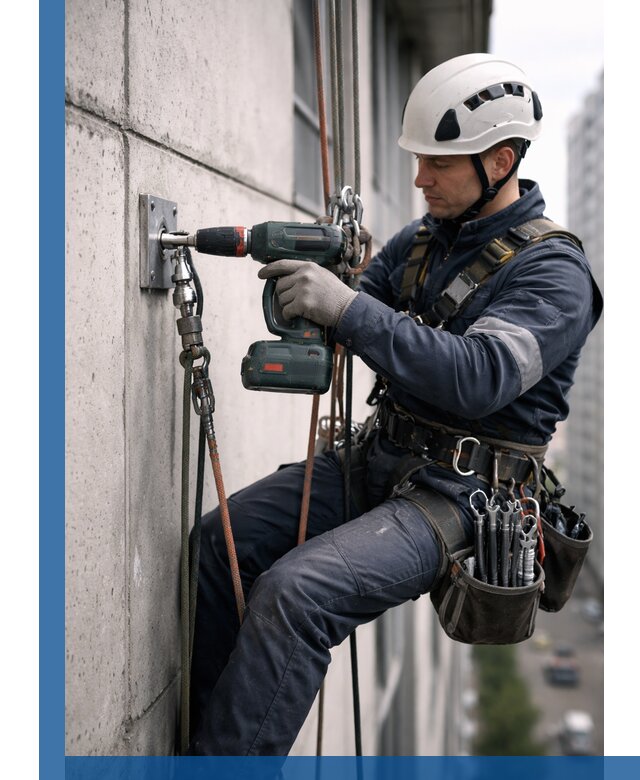 Установка анкерных точек для высотных работ в Юбилейном