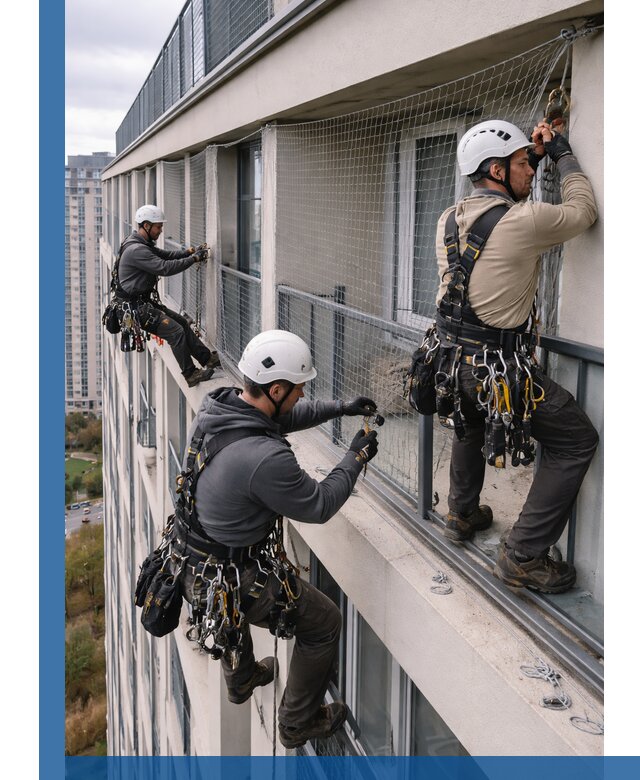 Профессиональный монтаж защитной сетки от птиц в Юбилейном