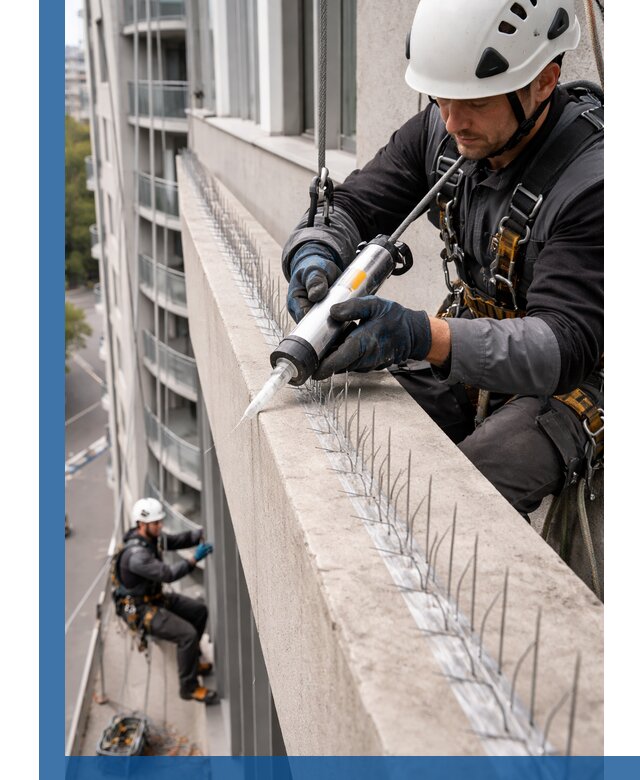 Установка шипов от птиц на фасадах и кровлях в Юбилейном